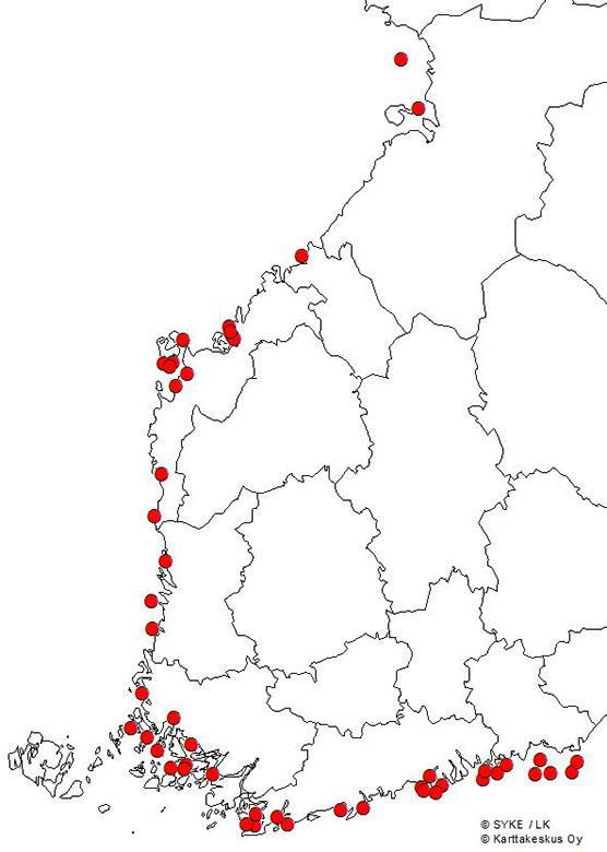 Karta av storskarvens häckningskolonier sommaren 2016
